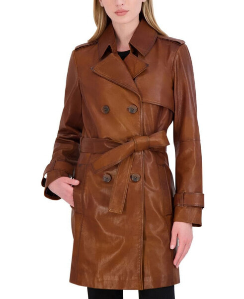 Women's Natalie Belted Leather Trench Coat