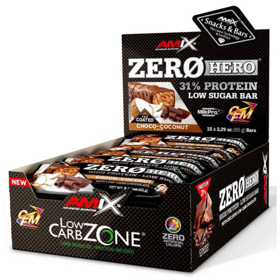 AMIX Low Carb ZeroHero 65g Protein Bars Box Coconut&Chocolate 15 Units