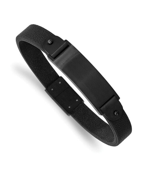 Stainless Steel Brushed Black IP-plated Leather ID Bracelet