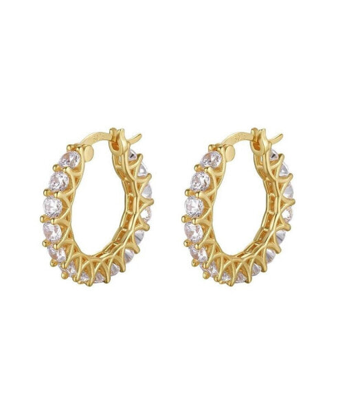 Gold Huggie Hoop Earrings Embellished with Sparkling Cubic Zirconia