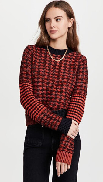 Victoria Beckham 289216 Women's Contrast Elbow Patch Sweater, Bright Red/Navy, S