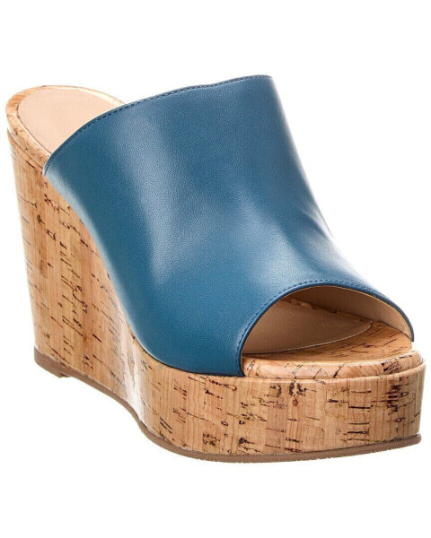 Stuart Weitzman Margarite Leather Wedge Sandal Women's Blue 10