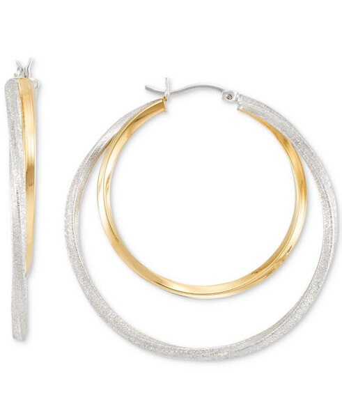 Double Medium Hoop Earrings in 14k Two-Tone Gold-Plated Sterling Silver, 40mm