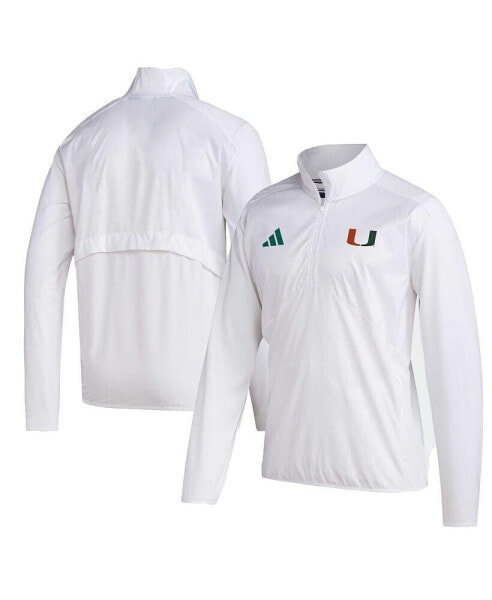 Men's White Miami Hurricanes Sideline AEROREADY Raglan Sleeve Quarter-Zip Jacket