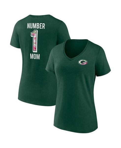Women's Green Green Bay Packers Plus Size Mother's Day #1 Mom V-Neck T-shirt