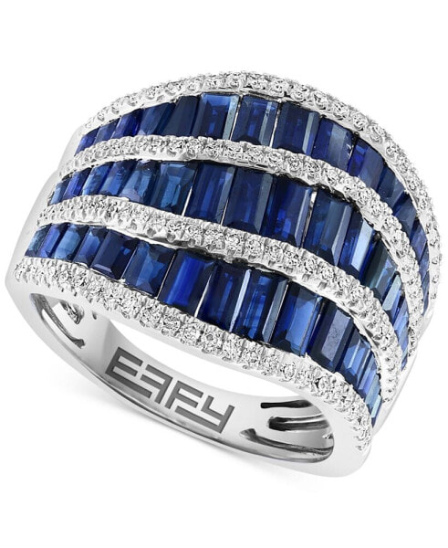 EFFY® Sapphire (4-3/4 ct. t.w.) & Diamond (3/8 ct. t.w.) Baguette Statement Ring in 14k White Gold