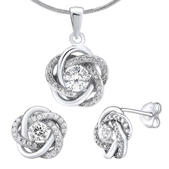 Silver jewelery set with zircons Rosalyn JJJS0088 (earrings, pendant)