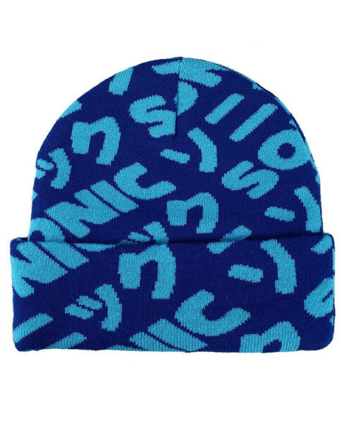 Men's Sonic Flat Embroidery Blue AOP Jacquard Acrylic Knit Beanie