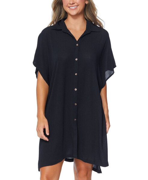 Juniors' Vacay Button-Front Side-Slit Cover-Up