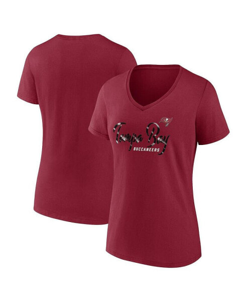 Women's Red Tampa Bay Buccaneers Shine Time V-Neck T-shirt