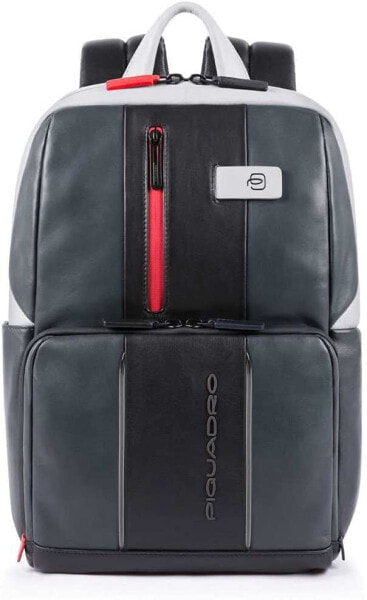 Мужской повседневный городской рюкзак кожаный черный Piquadro Urban backpack for 14" laptop with front LEDs