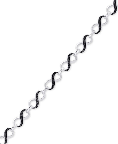 Diamond Accent Figure Eight Link Bracelet in Silver-Plate & Black Rhodium