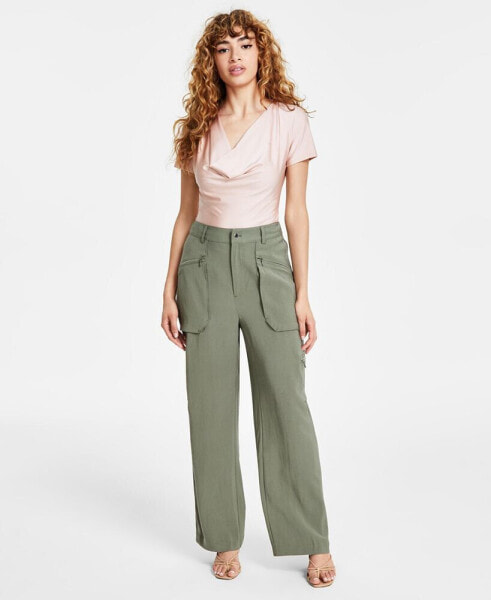 Women's Draped High-Rise Wide-Leg Cargo Pants, Created for Macy's