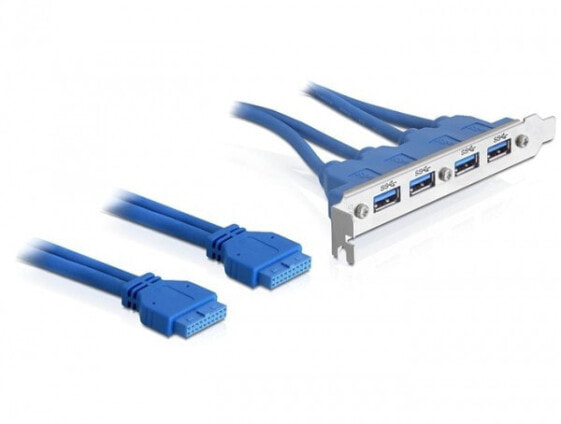 Delock 2 x USB 3.0 19-pin - 4 x USB 3.0-A - 0.4 m - USB A - USB 2.0 - Male/Female - 5000 Mbit/s - Blue