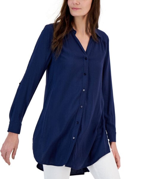 Women's Roll-Tab Button-Down Long Blouse, Created for Macy's