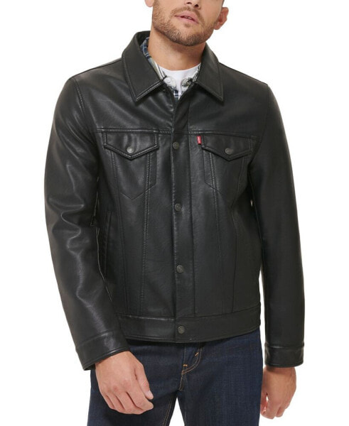 Men's Faux Leather Trucker Jacket