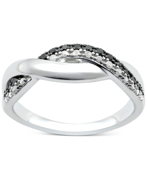 Black Diamond (1/10 ct. t.w.) & White Diamond (1/0 ct. t.w.) Twist Ring in Sterling Silver