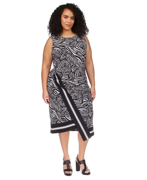 Plus Size Zebra-Print Faux Wrap Midi dress