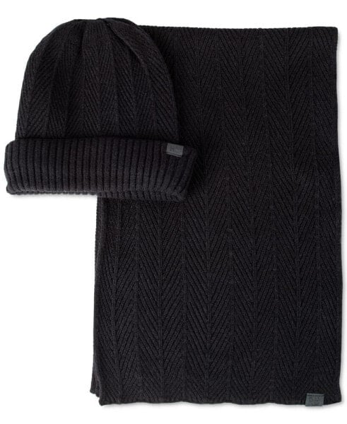 Men's Ribbed Herringbone Beanie & Scarf Set