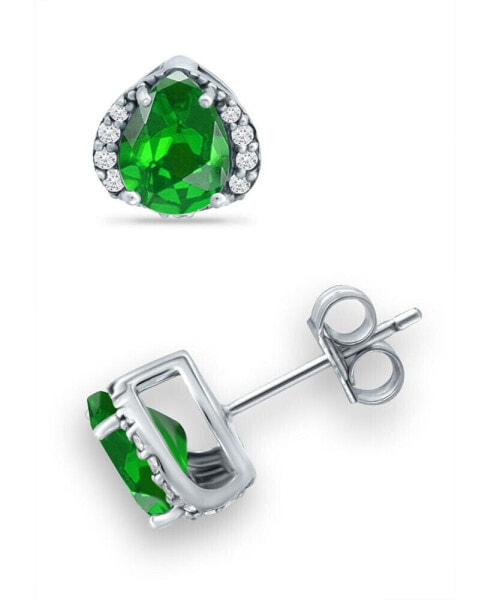 Created Green Quartz and Cubic Zirconia Stud Earrings