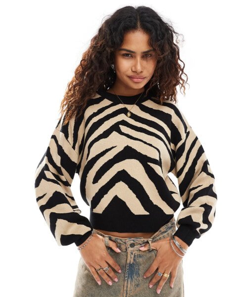 Noisy May knitted jumper black & beige zebra