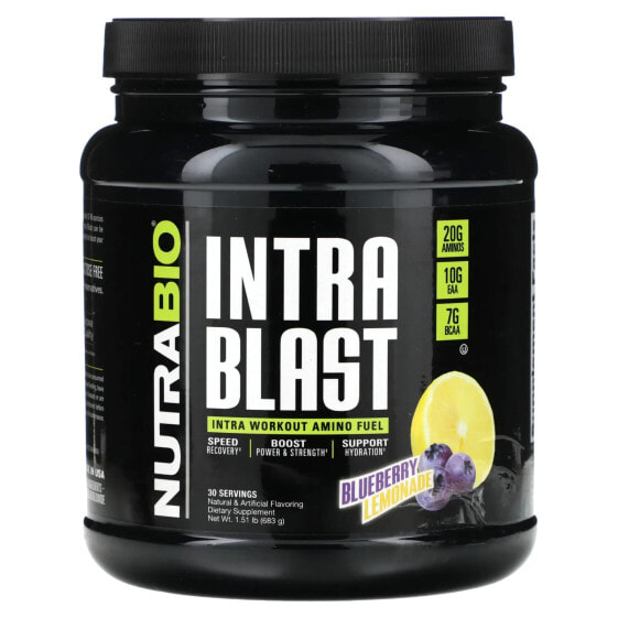 NutraBio, Intra Blast, аминокислотное топливо для приема во время тренировки, черничный лимонад, 683 г (1,51 фунта)