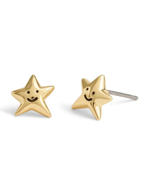 Gold Smiley Star Stud Earrings