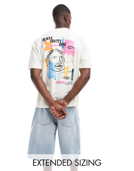 ASOS DESIGN oversized t-shirt in off white with abstract art back print