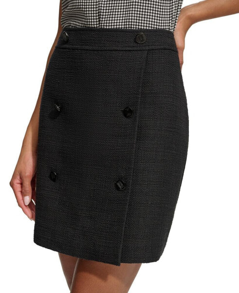 Women's Button Front Tweed Mini Skirt
