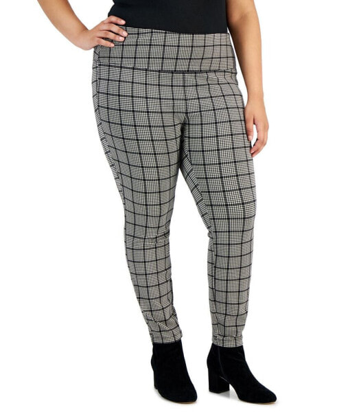 Plus Size Houndstooth Pull-On Ponte Pants, Created for Macy's