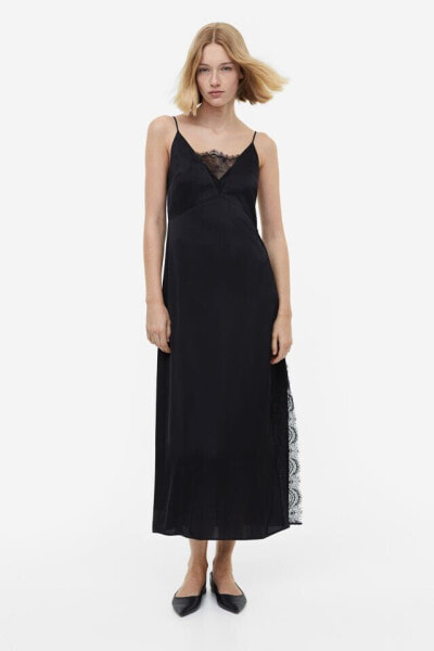 Lace-trimmed Satin Dress