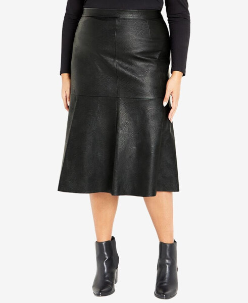 Plus Size Panel Faux Leather Midi Skirt