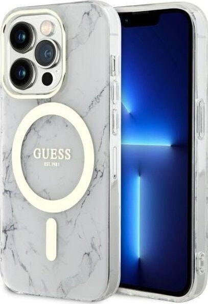 Guess Guess Marble MagSafe - Etui iPhone 14 Pro (Biały)