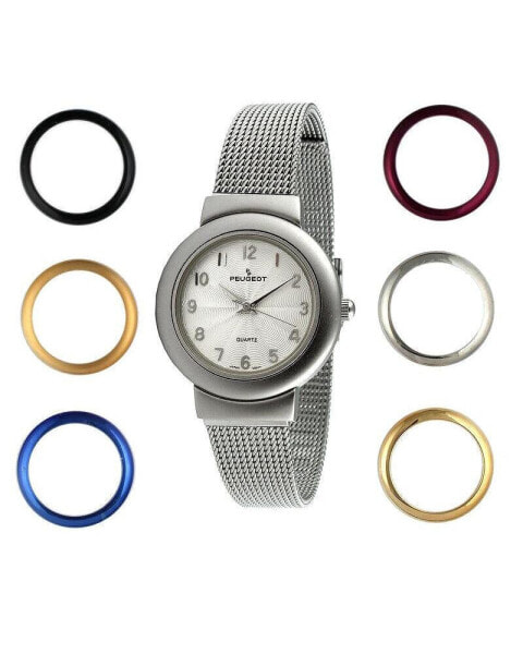 Women's Silver Watch Gift Set with 7 Changeable Bezels