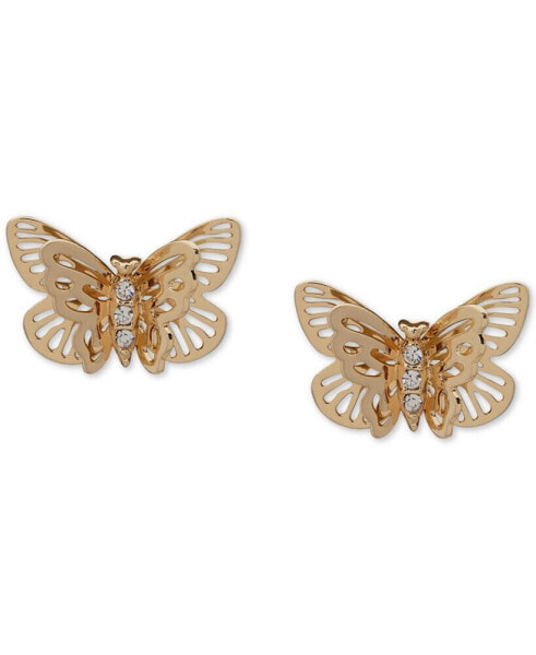Gold-Tone Filigree Butterfly Stud Earrings