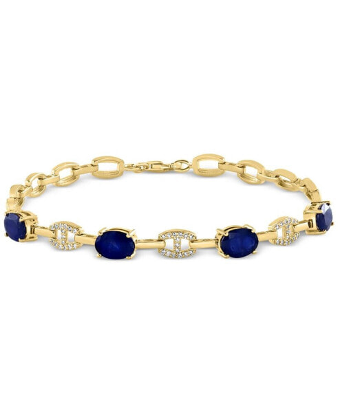 EFFY® Sapphire (3-3/4 ct. t.w) & Diamond (1/8 ct. t.w.) Mariner Tennis Link Bracelet in 14k Gold