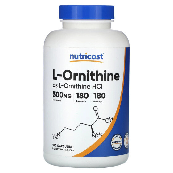 Nutricost, L-орнитин (в виде L-орнитина гидрохлорида), 500 мг, 180 капсул