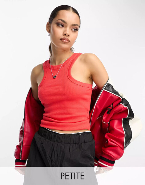 Noisy May Petite racer neck top in red