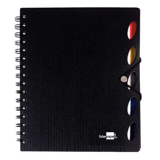 LIDERPAPEL Spiral notebook A4 micro executive plastic cover 100h 80gr frame 5 mm 5 dividers with rubber band