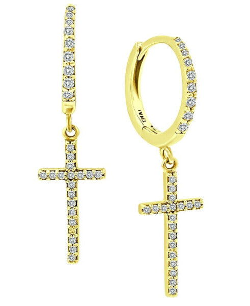 Cubic Zirconia Cross Dangle Hoop Earrings in 18k Gold-Plated Sterling Silver, Created for Macy's