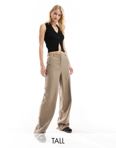 Pieces Tall pleat front tailored trousers in camel