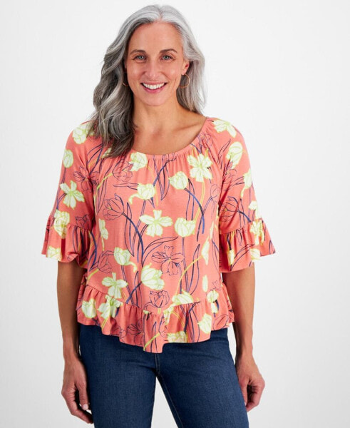 Petite Tulip Menagerie On/Off Knit Top, Created for Macy's