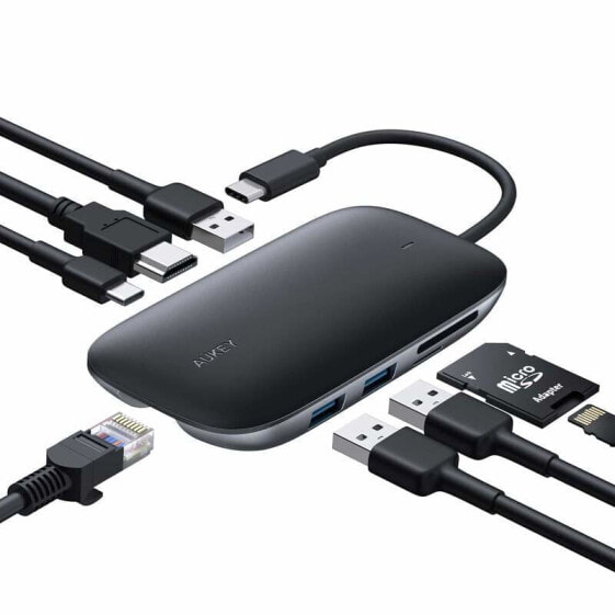 AUKEY CB-C71 - 100 W - Black - MicroSD (TransFlash) - MicroSDHC - MicroSDXC - SD - SDHC - SDXC - HDMI - RJ-45 - Thunderbolt 3 - USB 3.2 Gen 1 (3.1 Gen 1) Type-C - Aluminium - Polycarbonate (PC) - USB