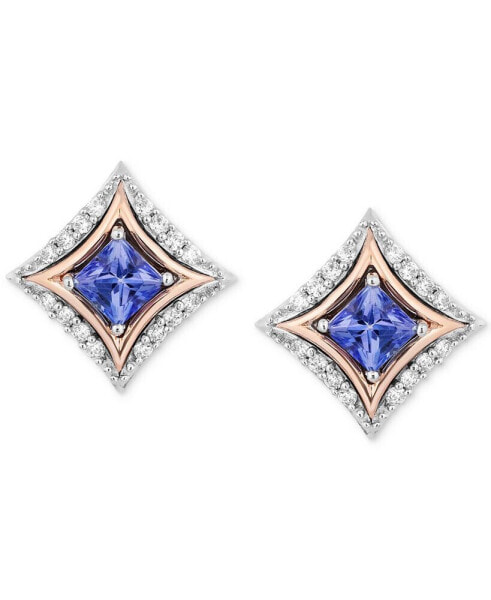 Tanzanite (1/6 ct. t.w.) & Diamond (1/10 ct. t.w.) Stud Earrings in Sterling Silver & 10k Rose Gold