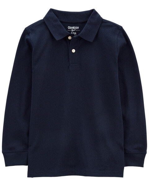 Kid Navy Long-Sleeve Piqué Polo Shirt 12