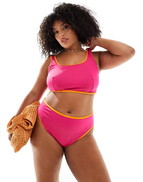 ASOS DESIGN Curve contrast binding crop bikini top in pink