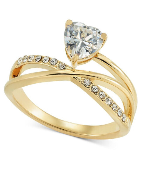 Gold-Tone Pavé & Heart Cubic Zirconia Asymmetrical Ring, Created for Macy's