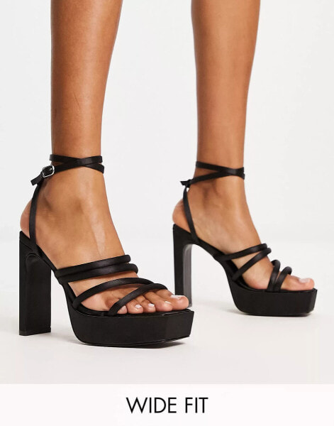 Public Desire Wide Fit Viola platform sandals in black satin