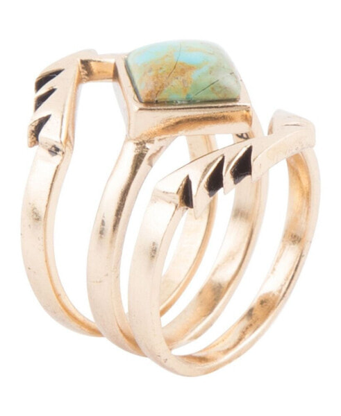 Women's Aztec Bronze and Genuine Turquoise Stack Ring Set, 3 Piece