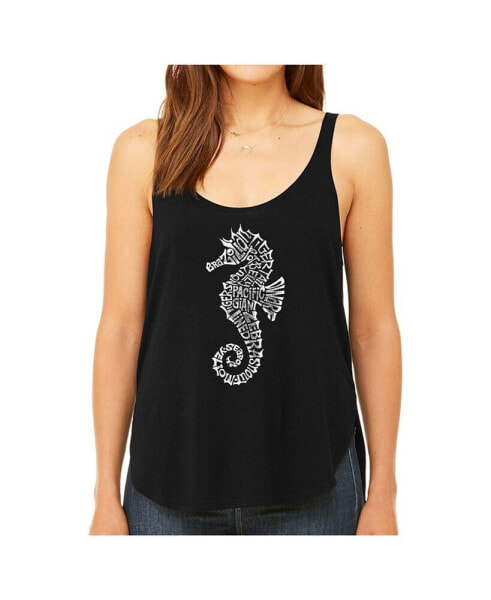 Women's Premium Word Art Flowy Tank Top- Types Of Seahorse